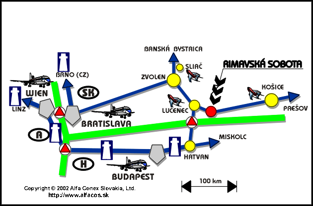 Rimavská Sobota, Viedeň, Budapešt, Bratislava - mapa širšieho okolia